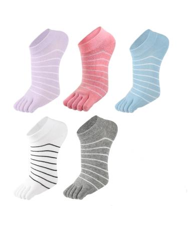 JJLEAF Toe Socks, 5 Pairs Women's Toe Socks for Running Cotton Five Finger Socks Athletic Walking