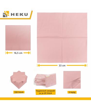 HEKU 100 Pink 3-Layer Napkins | 33x33cm | Absorbent & Stylish | 5-Pack for Events & Gastronomy | International Shipping - Buy Online on GoSupps.com