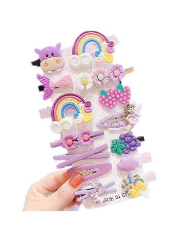 Hair clips girl princess 14 piece of hair clips children glitter flower combi clip hair clips colorful in designs cute fruit cartoons rainbow and flower shapes (a)