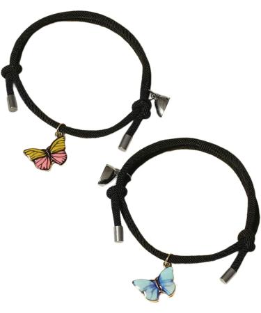 Bestvisse Set of 2 Luminous Butterfly Charm Bracelets Glow In The Dark Wristchains Magnetic Couple Jewelry for Men and Women - Buy Online on GoSupps.com