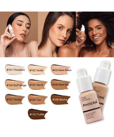 PHOERA Flawless Soft Matte Liquid Foundation - 24 HR Oil Control - Full Coverage Makeup - Waterproof - 30ml (102 Nude) - Buy Online on GoSupps.com
