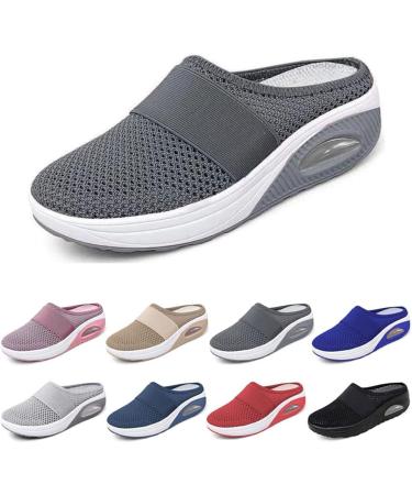 BIXUYAO Air Cushion Slip-On Walking Shoes for Women - Orthopedic Diabetic Womens Breathable Platform Orthopedic Shoes with Arch Support Mule Sneakers for Women Dark Grey US10 US10 Dark Grey