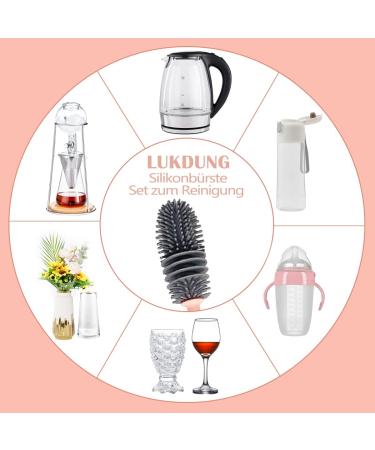 2-Piece Silicone Bottle Brush Set for Cleaning Soda Glass & Carafe - Long Flush Brushes in Pink Blue & Gray - Buy Online on GoSupps.com