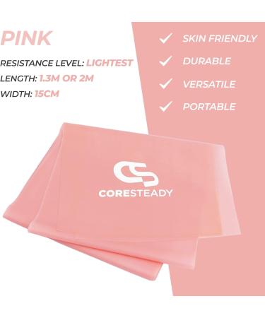 Coresteady Resistance Band for Men & Women - Pink 2 Metre Exercise Band for Strength & Flexibility - Fitness, Pilates, Yoga & Physio - With Exercise Guide - Buy Online on GoSupps.com