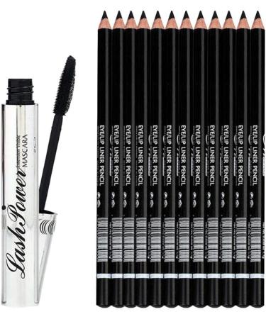 Jojomis 12pcs Waterproof Eyeliner Eyebrow Pencil Black + Curl Mascara - Buy Online on GoSupps.com