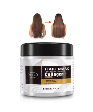 Collagen Hair Mask for Dry Damaged Hair-Argan Oil Protein Conditioning Treatment Collagen Hair Treatment for Curly or Straight Thin Fine Hair 100ml (1PC)