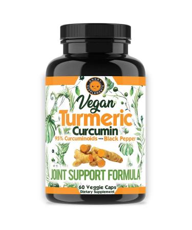 Vegan Turmeric Curcumin with Black Pepper Extract (60 Veggie Capsules-2 Month Supply) 95% Curcuminoids - All Natural Powerful Antioxidant for Joint Support and Relief (1-Bottle)