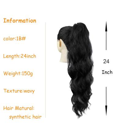 24 Inch Long Body Wave Ponytail Hair Extension | Synthetic Heat Resistant | Black 1B# | for Women - Buy Online on GoSupps.com