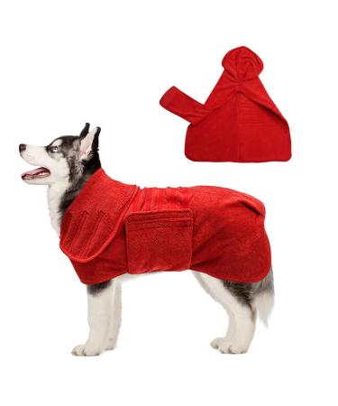 Jodsen Dogenbadel Red Dog Bradge super absorbent dog towel dry fast dog terry mantle soft adjustable for pets puppies cats dog bathrobe (64cm/XL red) 64cm/XL red