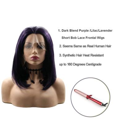 Short Bob Lace Front Wig with Baby Hair - Purple Shoulder Length Natural Hairline Glue-Free Synthetic Wig for Black Women | Heat-Resistant Fiber for Cosplay - Buy Online on GoSupps.com