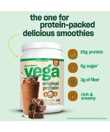 Vega Original Protein Vanilla Powder - 2lbs Tub | 20 Servings, 25g Protein, Vegan, 0g Sugar, 3g Fiber | Pea Protein for Men & Women - Buy Online on GoSupps.com