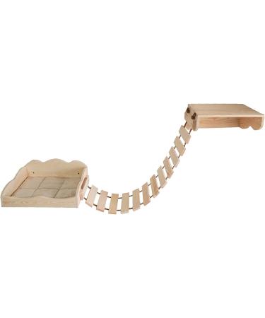 Yiotl Wall-Mounted Cat Shelf Set - Modern Solid Wood Furniture with Hammock, Climbing Bridge, and Cat Mat - Buy Online on GoSupps.com
