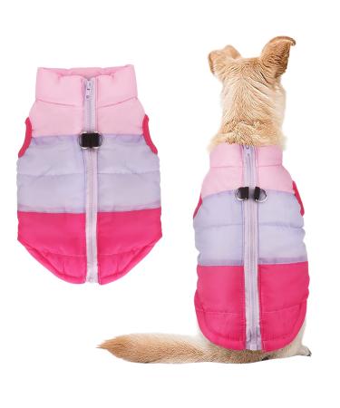 Idepet Pet Dog Cat Coat with Leash Anchor Color Patchwork Padded Puppy Teddy Chihuahua Jacket Vest Costumes Pug Clothes (M Rose Red) Medium (Pack of 1) Rose Red