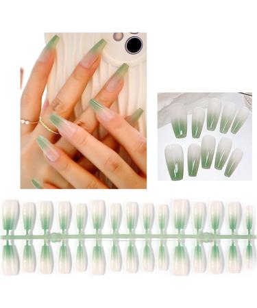 FEIlei 30Pcs Long Press on Nails Coffin French Fake Nails Tip Gradient Acrylic Nails Glossy False Nails for Women Girls - Buy Online on GoSupps.com