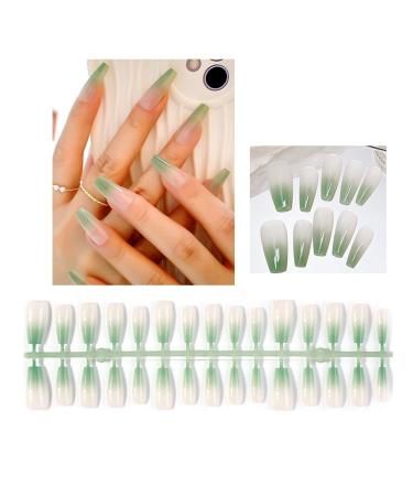 FEIlei 30Pcs Long Press on Nails Coffin French Fake Nails Tip Gradient Acrylic Nails Glossy False Nails for Women Girls
