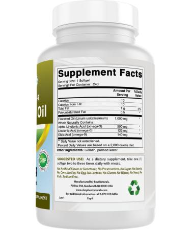 Best Naturals Flaxseed Oil 1000 mg 240 Softgels - Omega-3-6-9 for Heart Health - Buy Online on GoSupps.com
