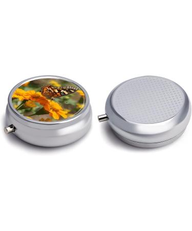 Portable 3 Compartment Pill Box with Wildflower Butterfly Print - Travel Pill Organizer for Handbag & Pocket - Buy Online on GoSupps.com