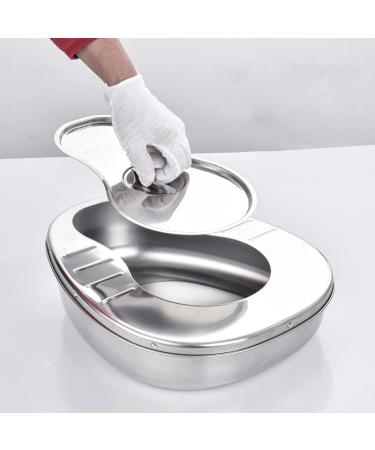 Bedpans for Elderly Men and Women Qiwey Stable Bedpan Heavy Duty Smoothed Countoured for Bed-Bound Patient Stainless Steel Bed pan for Medical Centers and Home Use