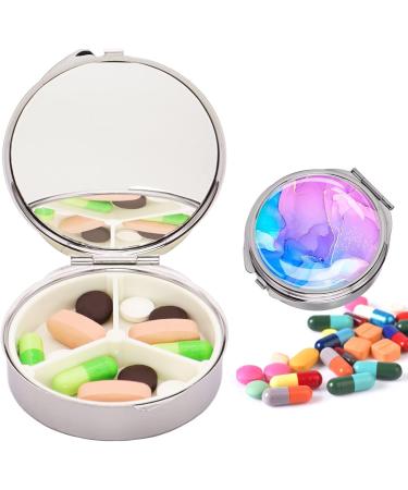 Small Pocket Pill Box - Portable Metal Pill Case with 3 Compartments & Mirror | Travel Medicine Organizer (Pink Blue - Buy Online on GoSupps.com