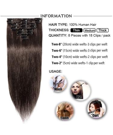 Elailite Clip In Extensions Real Hair Balayage - 18 Clips 20cm 45g - #02 Dark Brown - Premium Smooth Quality - Buy Online on GoSupps.com