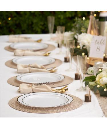 MATANA - 25 Premium Multi-Use Plastic Dinner Party Plates with Gold Rim Perfect for Weddings Birthdays Garden Parties & Outdoor Events - 26cm / 10" 26 cm / 10" - Buy Online on GoSupps.com