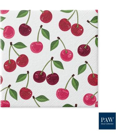 PAW 3-Layer Fruit & Cherry Pattern Napkins - 20 Colorful Paper Napkins for Birthdays Weddings & Parties (33x33 cm) - Buy Online on GoSupps.com