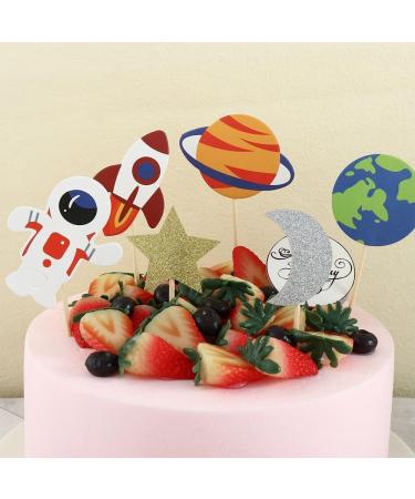 Pokinge 24 Pcs Creative Cupcake Topper Outer Space Cake Decoration Funny Spaceship Themed Party Supplies Cartoon Astronaut Rocket Planet for Children(24Pcs) - Buy Online on GoSupps.com