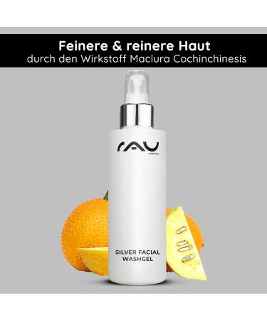 RAU Silver Facial Washgel 200 ml - Purifying facial cleansing gel with highly porous silver microparticles for impure sensitive irritated acne-prone skin. Purifying facial lotion against pimples acne and neurodermatitis treatment - Buy Online on GoSupps.com