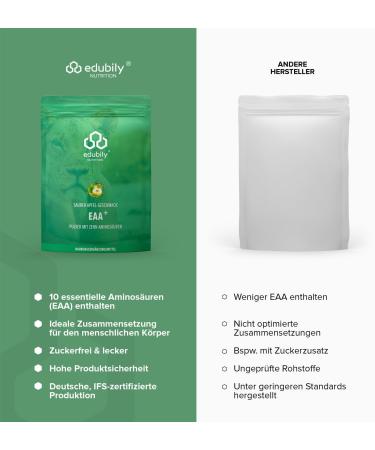 Edubily Nutrition EAA Powder - Vegan Amino Acids Complex | 10 Essential Amino Acids | Saurer Apple Flavor | Stevia Sweetened | 400g - Shop Internationally - Buy Online on GoSupps.com