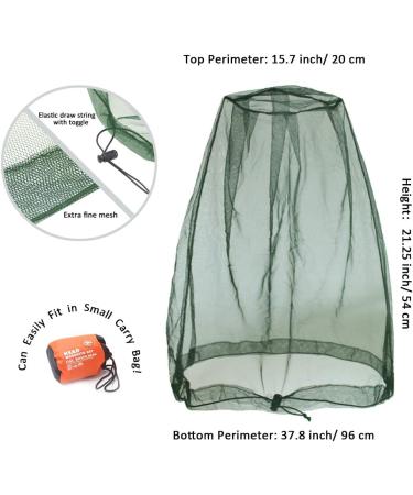 Cinvo Head Net Mesh Bug Net for Mosquitoes, No See Ums, Gnats - Bigger Size, Free Stock Pouch - Olive - Buy Online on GoSupps.com