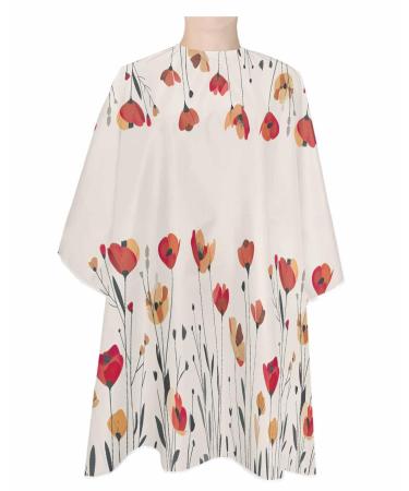 Red Floral Barber Cape - Salon Hair Cutting Cape for Women Men Kids Adults Botanical Flower Vintage Aesthetic Leaves Haircut Cape with Adjustable Elastic Neckline Hairdressing Stylist Cape Accessories 1 piece 55x63 Inch Darkred