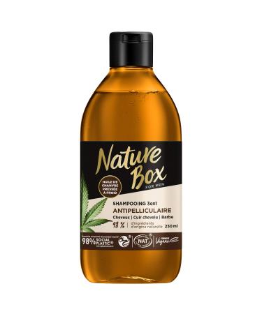 Nature Box - 3 in 1 Anti-Dandruff Shampoo - With Cold Pressed Hemp Oil - Hair / Scalp / Beard - 98% Natural Ingredients - 250 ml Bottle
