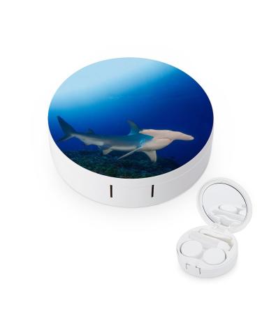 Blue Hammerhead Shark Contact Lens Case Travel Portable Travel Contact Lens Box with Mirror