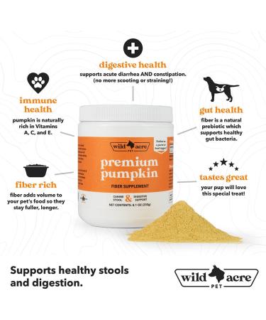 Wild Acre Pumpkin Powder for Dogs - No More Diarrhea or Scoots - Digestive Puree Treat or Food Topper - Fiber Supplement for Dogs with Prebiotics Pumpkin for Dogs- 8oz or 16oz 8.1 oz - Buy Online on GoSupps.com