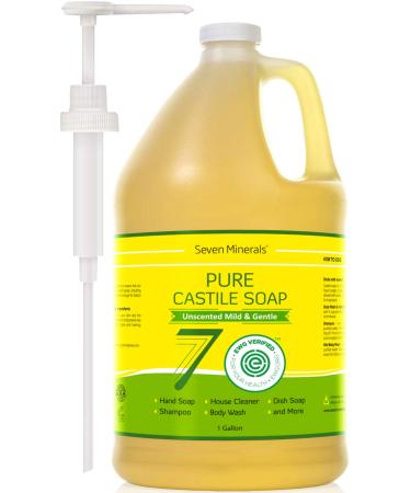 Seven Minerals EWG Verified Castile Soap  No Palm Oil  Unscented Mild & Gentle Skin Cleaning Agent  For Sensitive Skin  Baby Wash  Soothing  Non GMO & Vegan Formula with Organic Carrier Oils 128 Fl Oz (Pack of 1) An Unsc... - Buy Online on GoSupps.com