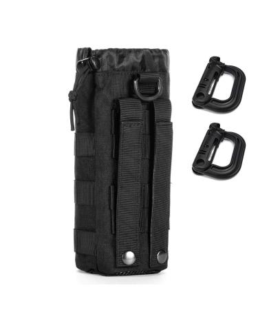 Upgraded Sports Water Bottles Pouch Bag Tactical Drawstring Molle Water Bottle Holder Tactical Pouches Travel Mesh Water Bottle Bag Tactical Hydration Carrier Black-1Pack
