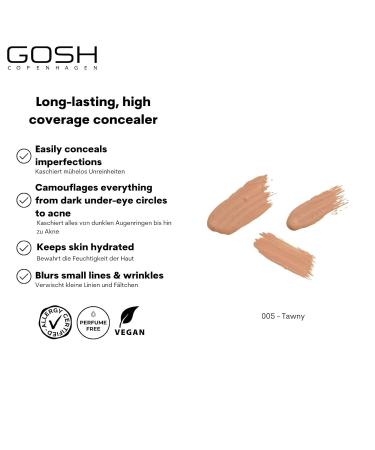 GOSH High Coverage Concealer 005 Tawny | Long-lasting Vegan Formula | Covers Dark Circles Redness & Impurities | Sensitive Skin | 6 ml (1 Pack) - Buy Online on GoSupps.com