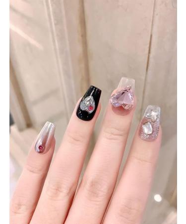 Handmade Wearing Armor Dark Pink Sweet Cool Style Nail Patch Water Diamond(Short L) - Buy Online on GoSupps.com