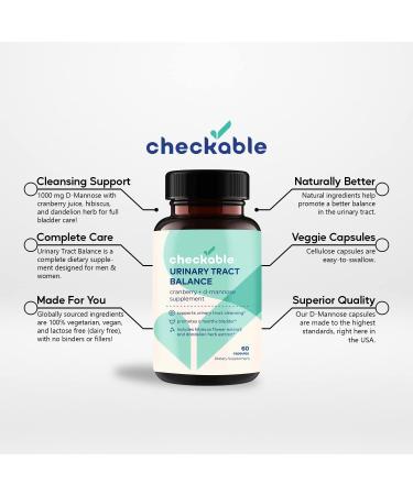 Checkable Health D-Mannose UTI Supplements - Bladder & Urinary Tract Cleanser - 1350mg D-Mannose & Cranberry - 60 Capsules - Buy Online on GoSupps.com