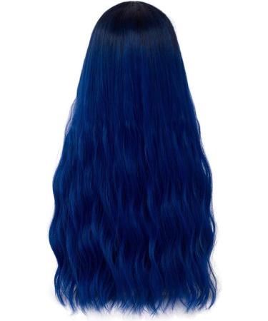 Blue Long Ombre Black Wigs for Women - Dark Root Middle Part | Perfect for Cosplay Parties & Costumes | Shop Now! - Buy Online on GoSupps.com