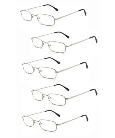 5 Pairs Readers Rectangular Metal Reading Glasses for Men and Women Multi-colored 5pk-sliver 1.0 Diopters