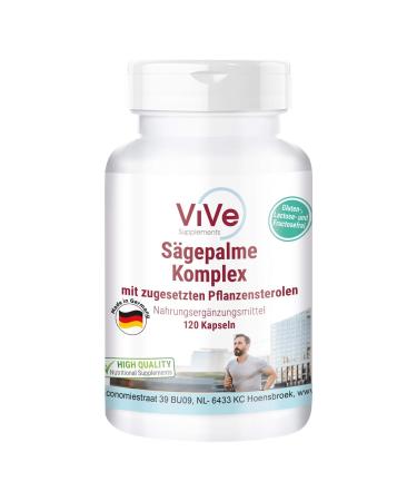 Saw palm extract - prostate capsules - SAW palmetto with selenium zinc beta sitosterol lycopine and fig cactus - high doses - vegan - 120 capsules |Quality from Germany from Vive Supplements