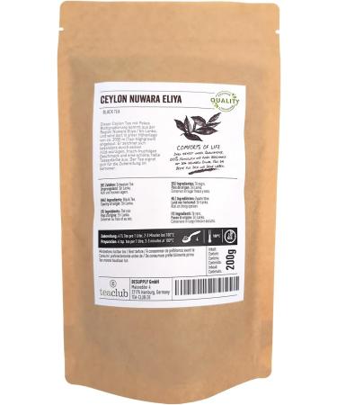  TeaClub Ceylon Nuwara Eliya Loose Black Tea 200g Sri Lanka Top Highgrown Fruity & Spicy Black Tea - Buy Online on GoSupps.com