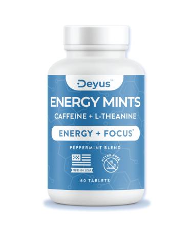 New Deyus Energy Mints - Boost Mood and Focus | Natural Caffeine + L-Theanine + Vitamin B12 | Energy + Focus | No Jitters | Chewable Supplement | Vegan | Keto-Friendly
