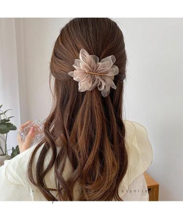 New Super Fairy Temperament Chiffon Flower Hairpin Pink Hair Accessories Ponytail Clip Headdress (Beige) - Buy Online on GoSupps.com