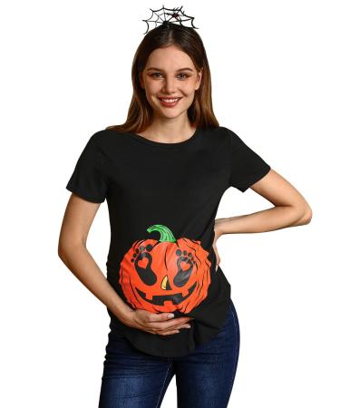 For G and PL Halloween Pregnancy Womens Top Maternity Funny Graphic Short Sleeve Shirt S-XXL M Pumpkin Face