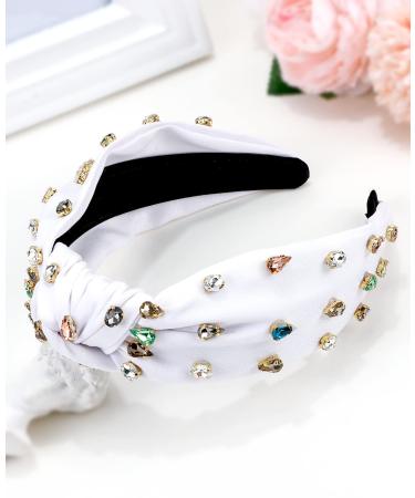 Wecoe White Rhinestone Top Knot Headband for Women - Non-Slip Wide Fashion Headband with Sparkly Jeweled Embellishments - Buy Online on GoSupps.com