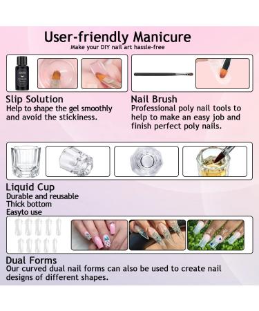 Lofuanna Poly Nail Gel Set - 60ml Blue Nail Extension Gel Kit | All-in-One with Slip Solution Nail Forms Brush & Glass Cup | Perfect for Beginners - Nail Art Design - Buy Online on GoSupps.com