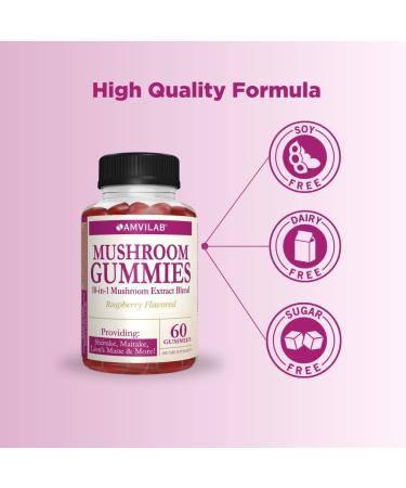 AMVILAB Mushroom Gummies Raspberry Flavored 60 Gummies 1 Month Supply - Buy Online on GoSupps.com