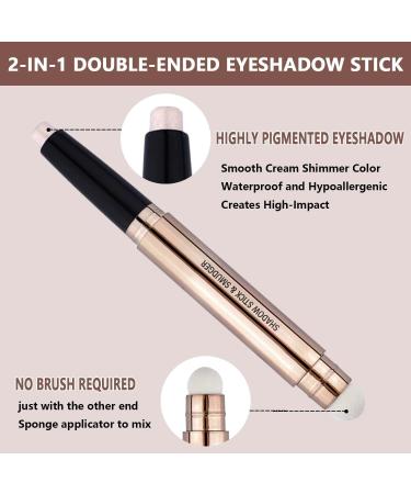 2 in 1 Eyeshadow Stick & Sponge Brush | Long Lasting Waterproof Cream Shadow & Highlighter | Hypoallergenic Multi-Dimensional Eye Makeup - Buy Online on GoSupps.com